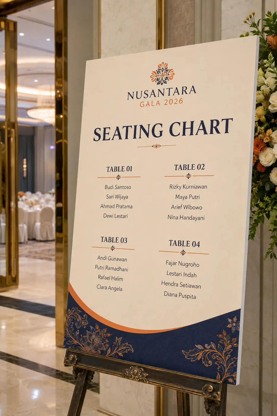 Mockup Seating Chart dari katalog PNYU