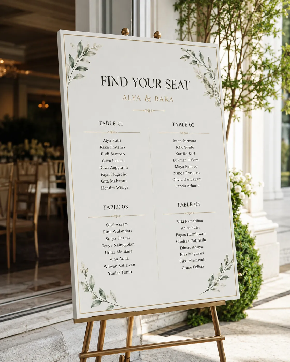 Mockup Seating Chart dari katalog PNYU