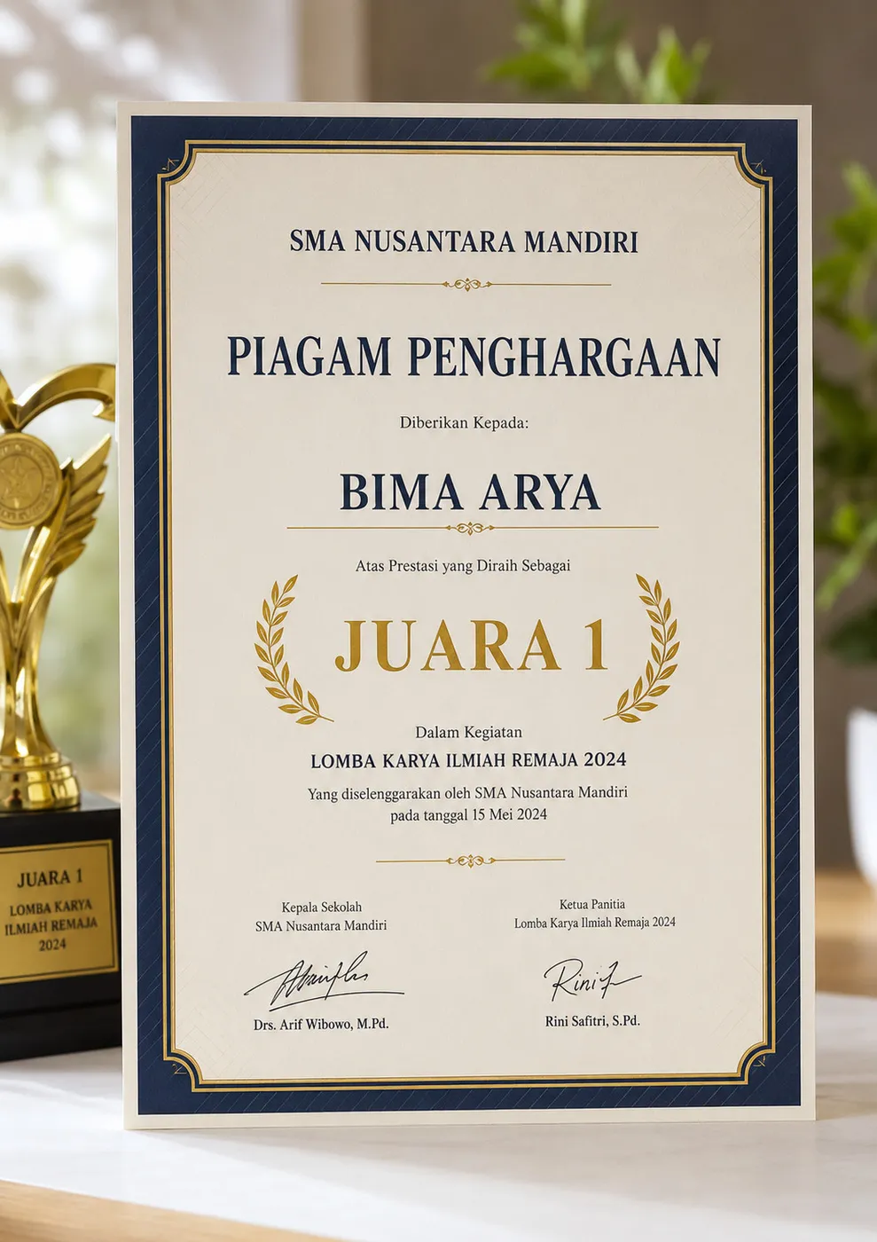 Mockup Piagam dari katalog PNYU